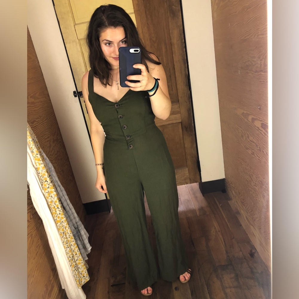 Green Button-Down Jumpsuit Urban Outfitters